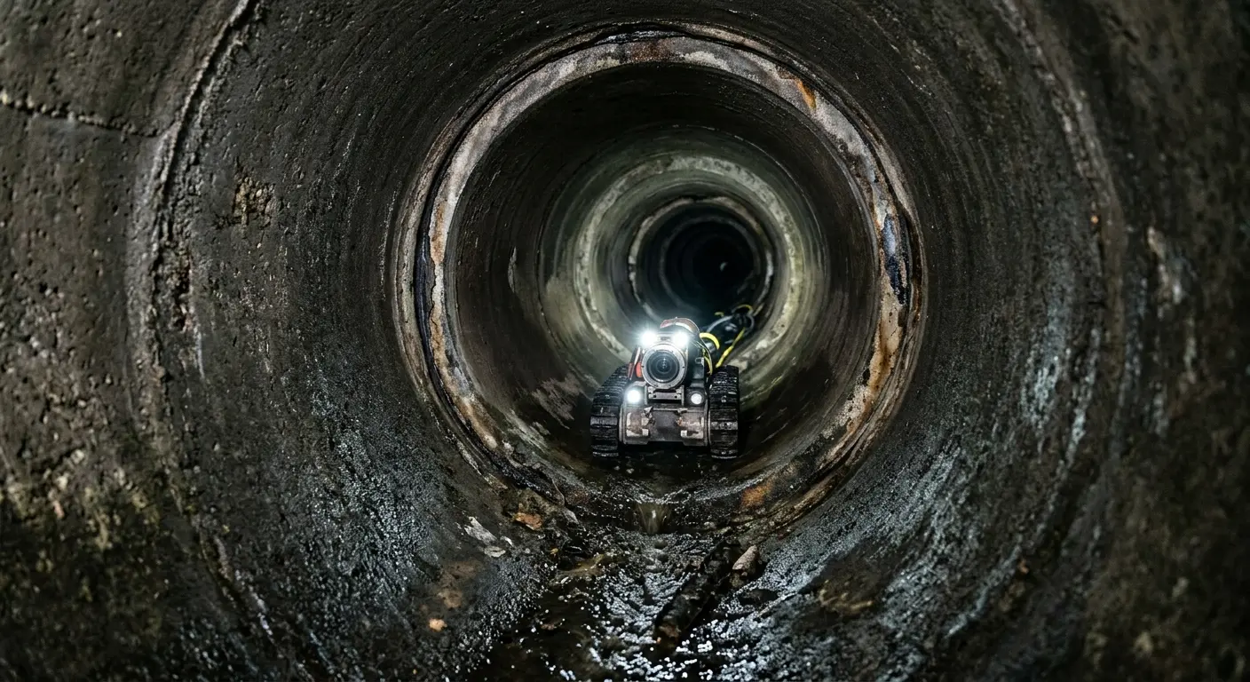 Robotic sewer camera inspecting pipe interior for Sewer Line Cleaning in Moss Point