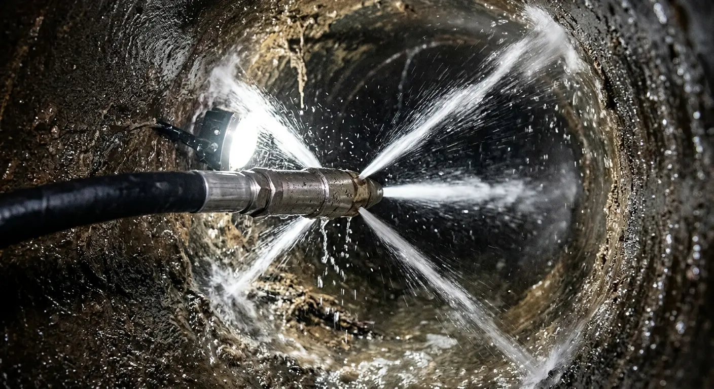 High-pressure hydro jetting nozzle cleaning sewer pipe for Emergency Drain Service in Moss Point